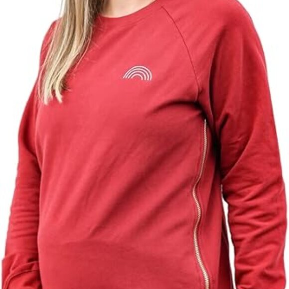 NWT MoveMama Brass Zip Sweatshirt, Burgundy, Size XS - Picture 7 of 11